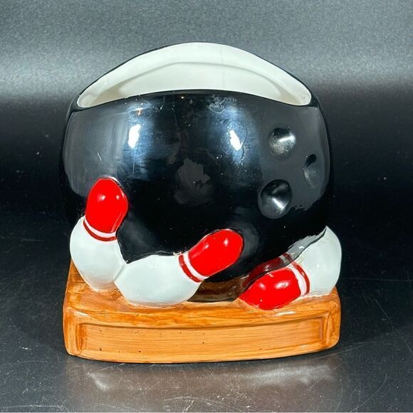 Unique Vintage Other - Vintage 1960’s Black Ceramic Bowling Ball White Pins‎ Planter Bowler